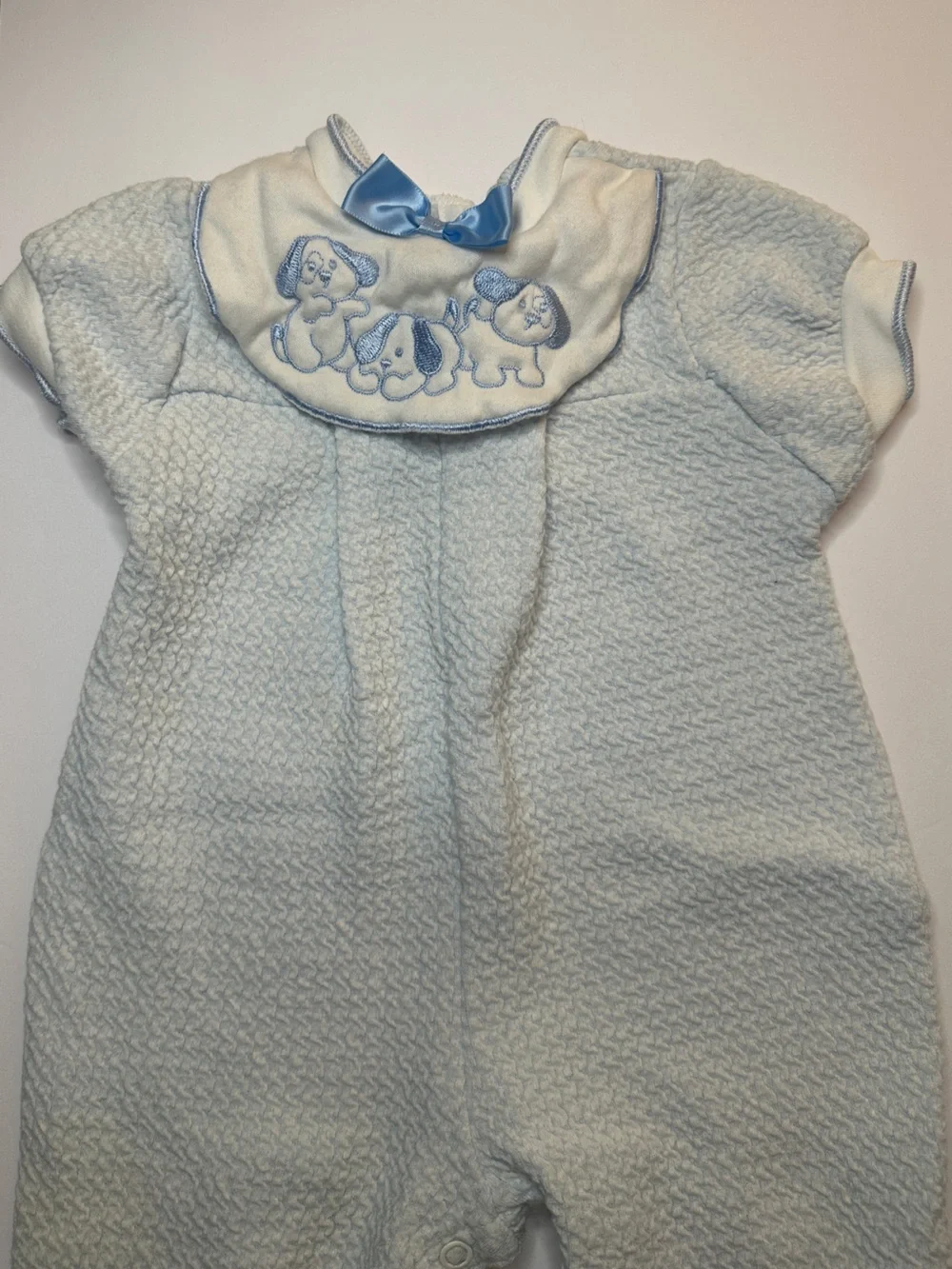 Vintage Carters Blue Embroidered Onesie Size 6 Months